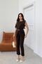 Women's Brown Shoulder Button Detailed Sleeveless Blazer Pants Suit ---Nbtkm4061 - 3