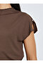 Brown Ribbed High Neck T-Shirt - 4