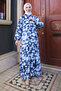 Blue Half Buttoned Elastic Sleeves Tie-Dye Patterned Viscose Dress - 2