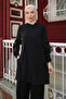 Black Buttoned Tunic Trousers Suit - 3