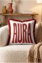 Aura Text Printed Fringed Cushion Cover - Red Tasseled Typographic Pillow Cover - 5
