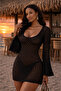 Women's Backless Spanish Sleeve Openwork Mini Knitwear Beach Dress Bikini Top Pareo Kimono Kaftan - 3