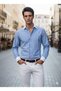 Vertical Striped Design Contrast Collar Casual Slim Fit Men's Shirt - 3