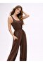 Brown Modal Fabric Elastic Waist Detailed Shalwar Form Jumpsuit - 2