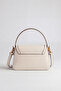 Logo Detailed Printed Women's Small Size Hand and Shoulder Bag Cream - 2