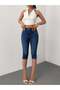 Women's Blue Slim Fit Capri Jean Pants High Waist Stretchy Denim Below Knee Jeanst - 4