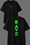 Rave Rave Design Front and Back Printed Black Oversize t Shirt