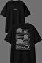 Eat Sleep Rıde Design Front and Back Printed Black Oversize t Shirt