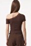 Asymmetric Lace Collar Blouse Brown - 4