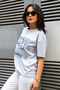 Women's Gray Melange Oversize Printed Cotton Crew Neck T-Shirt - 2