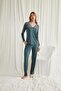Buttoned Pajama Set with Lace Collar, Shoulder and Leg