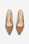 Women's Stiletto Pointed Toe Open Back Strap Thick Band Classic Heeled Shoes Cenvo Camel Suede - 4