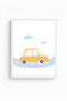 Yellow Car Painting with White Wooden Frame - Minimal |   Huhu1571 - Single Table White Frame