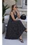 Buketli̇ Women's Square Collar Large Polka Dot Hem Flared Straps Combed Cotton Long Dress - 5