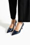 Navy Blue Wrinkled Pointed Toe Classic Women's Stiletto Shoes - 7 cm Heel