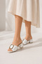 Eslem Women's White Metal Buckle Square Toe Thick Heeled Slippers - 3