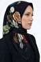 Women's Black Background Floral Patterned Organic Cotton Soft Scarf