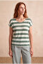 Women's Regular Fit Crew Neck Short Sleeve Ecru / Bay Green Striped Viscose / Elastane T-Shirt Wilda - 2