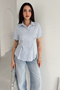 Women's Striped Short Sleeve Waist-Fitted Shirt - 5
