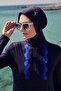 Water Laser Cut Detailed Hijab Swimsuit Set - Navy Blue - 2