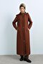 Thin Quilted Overcoat with Accessory Detail - Brown - 2