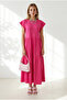 Women's Fuchsia Ruffled Sleeve Segmented Midi Cotton Dress Elb-19002445