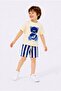 Boy's Teddy Bear Printed Shorts Set Navy Blue Striped Cream Summer 2-Piece Set
