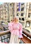 Women's Elastic Waist Pleated Detail Waist Tie Blouse Pink - 5