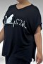 67804 Large Size Combed Cotton Pajama Set with Side Slits - Black - 2