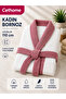 Çethome White Color Pink Belted Women's 100% Cotton Bathrobe - 2