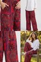 Women's Burgundy Paisley Anatolian Motif Comfortable Flowy Wide Leg Woven Shalwar 25Kslvh504 - 7