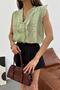 V-Neck Ruffled Sleeveless Blouse Green - 2