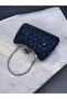 Navy Blue Stone Double-Way Chain Strap Evening Dress Bag - 4