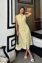 Yellow Vio Polo Collar Zero Sleeve Waist Draped Buttoned Women's Midi Dress - 3