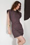 Polka Dot Crew Neck Above Knee Dress - Brown |   D3013 - Coffee