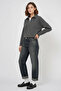 Women's Collared Zippered Cotton Anthracite Sweatshirt - 2