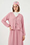 Women's V-Neck Gathered Waist Floral Patterned Pink Double Set - 3