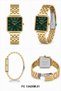 Green Dial Square Case Gold Color Metal Cord Women Wrist Watch - 4