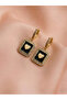 Gold Black Stone Dangle Square Heart Steel Earrings