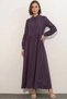 Women's Shirt Collar, Gathered Waist, Balloon Sleeves, Buttoned, Dark Lilac, Hijab Dress - 5