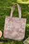 Pink Floral Patterned Women's Shoulder Bag Fabric Tote Bag Daily and Beach Bag - 40X40 cm