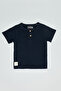 Textured T-Shirt with Henley Neck and Short Sleeves
