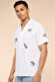Embroidered Shirt with Revere Collar and Short Sleeves - 3