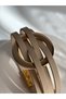 Beige Faux Leather Bracelet with Gold Color Ring Detail (2 cm)
