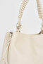Women's Cream Faux Leather Knitted Strap Lined Zipper Closure Handbag and Shoulder Bag - 3