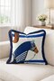 Equestrian Blue Horse Patterned Fringed Cushion Cover - Ecru Pillowcase with Navy Blue Tassels - 4