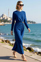 Women Maxi Shift Dress Crew Neck Long Sleeve Aerobin Woven Unlined Elegant Cut Daily Casual - 2