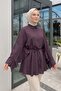 Volan Detailed Lace-Up Tunic Y0136 - Mürdüm