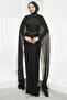 Black Shoulder Cape Pearl Evening Dress