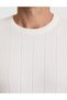 Ecru Slim Fit 100% Cotton Crew Neck Knitwear T-Shirt 50325064-Vr019 - 6